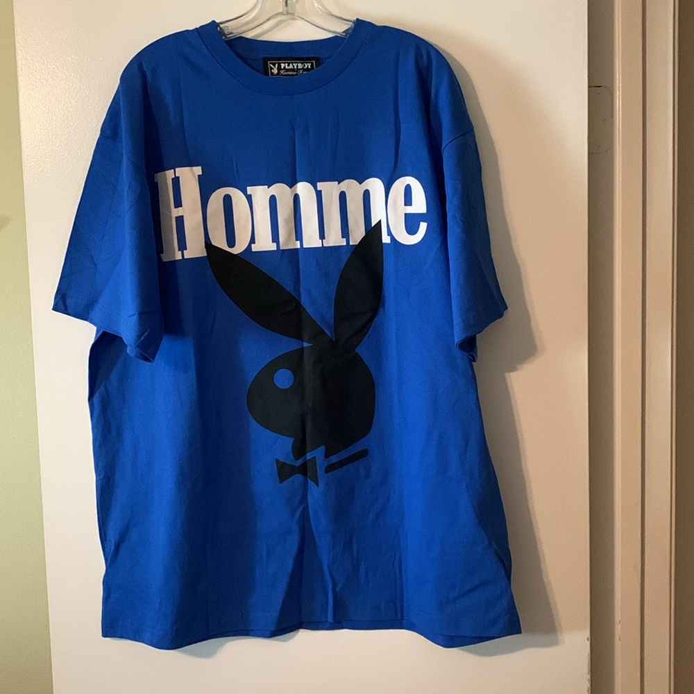 NWT Playboy Bunny X Homme + Femme Short Sleeve Shirt Blue - Picture 3 of 7